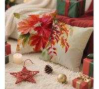 Meiaiao Cushion Covers 70cm x 70cm Red Cushions Double Sided Pattern Throw Pillow Covers with Invisible Zipper Velvet Decorative Pillowcases for Garden Home Sofa Bed, 28x28 Inch Set of 2 (Leaf) 1B-54
