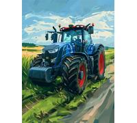 Meiaiao Field Paint by Numbers, Tractor Paint by Numbers Kit for Adults & Kids, Realistic Art & Craft Kit, 40x50cm/16x20 Inch Frameless Canvas, All Ages