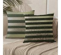 Meiaiao Green Cushion Covers 55 x 55 Stripe Cushions Set of 2 with Invisible Zipper Double Sided Pattern Velvet Throw Pillow Covers, Decorative Pillowcases for Garden Bench Patio Home Sofa Bed 1B-763