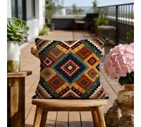 Meiaiao Outdoor Cushion Covers 30x30 cm Waterproof & Durable Velvet Decorative Cushion Cover for Garden Furniture Patio, Brown & Bohemia Scatter Cushion Case for Living Room, (Single Cover) 2B-377