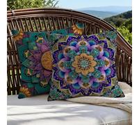 Meiaiao Purple Cushion Covers 40 x 40 Flower Cushions Set of 2 with Invisible Zipper Double Sided Pattern Linen Throw Pillow Covers, Decorative Pillowcases for Garden Bench Patio Home Sofa Bed 1B-829
