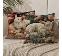 Meiaiao Sheep Cushion Covers 30 x 30 Flower Cushions Set of 2 with Invisible Zipper Double Sided Pattern Velvet Throw Pillow Covers, Decorative Pillowcases for Garden Bench Patio Home Sofa Bed 1B-806