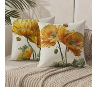 Meiaiao Yellow Cushion Covers 50 x 50 Flower Cushions Set of 2 with Invisible Zipper Double Sided Pattern Velvet Throw Pillow Covers, Decorative Pillowcases for Garden Bench Patio Home Sofa Bed 1B-86