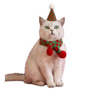 MeiAOBest 2PCS Pet Xmas Hat Scarf/Bandana Set,Cute Cat Dog Snowflake Santa Claus Holiday Dress Up,Adjustable Pet Christmas Cap Bibs Costume for Cat Puppy Small Dog_Green