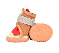 MeiAOBest 4PCS Dog Winter Shoes for Small Medium Dogs,Pet Cold Weather Boots with Thick Plush Lining,Non-Slip Warm Dog Shoes for Outdoor Walks_5#(Red-Brown)