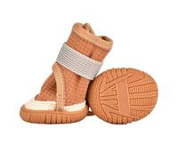 MeiAOBest 4PCS Dog Winter Shoes for Small Medium Dogs,Pet Cold Weather Boots with Thick Plush Lining,Non-Slip Warm Dog Shoes for Outdoor Walks_4#(Brown)