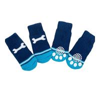MeiAOBest 4PCS Pet Socks,Cute Knitting Anti-Slip Cat Dog Floor Socks Paw Protectors Cove for Indoor Outdoor Hot Pavement Hardwood Floor Protection_S(Blue Bones)