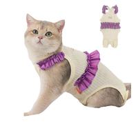 MeiAOBest Cat Contrast Slip Recovery Suit,Breathable Cat After Surgery Anti-Licking Cone Collar Alternative Bodysuit Cats Abdominal Wounds Protection Onesie_XL