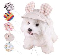 MeiAOBest Cat Dog 2 Ear Spring Summer Sunscreen Hat,Cute Pet Sun Cap Neck Strap Adjustable Puppy Outdoor Visor Flat Caps with Ears Hole for Cat Small Medium Dogs_M(Grid)