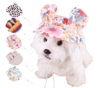 MeiAOBest Cat Dog 2 Ear Spring Summer Sunscreen Hat,Cute Pet Sun Cap Neck Strap Adjustable Puppy Outdoor Visor Flat Caps with Ears Hole for Cat Small Medium Dogs_L(Pink Flower)