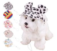 MeiAOBest Cat Dog 2 Ear Spring Summer Sunscreen Hat,Cute Pet Sun Cap Neck Strap Adjustable Puppy Outdoor Visor Flat Caps with Ears Hole for Cat Small Medium Dogs_L(Round Dot)