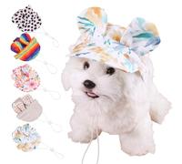 MeiAOBest Cat Dog 2 Ear Spring Summer Sunscreen Hat,Cute Pet Sun Cap Neck Strap Adjustable Puppy Outdoor Visor Flat Caps with Ears Hole for Cat Small Medium Dogs_M(Green Flower)