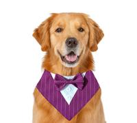 MeiAOBest Dog Formal Bandana,Pet Wedding Party Tuxedo Bow Tie Triangular Scarf,Adjustable Dog Birthday Collar Bib Valentines Bowtie Scarf_L(Purple Stripes)