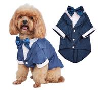 MeiAOBest Dog Tuxedo Suit with Bow,Pet Formal Clothing Wedding Party Shirt with Traction Hole,Cat Dog Festival Costume Coat Prince Gentleman Clothes for Small Medium Dogs_2XL(Blue)
