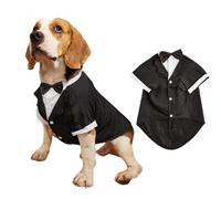 MeiAOBest Dog Tuxedo Suit with Bow,Pet Formal Clothing Wedding Party Shirt with Traction Hole,Cat Dog Festival Costume Coat Prince Gentleman Clothes for Small Medium Dogs_M(Black)