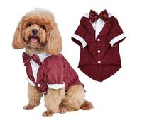 MeiAOBest Dog Tuxedo Suit with Bow,Pet Formal Clothing Wedding Party Shirt with Traction Hole,Cat Dog Festival Costume Coat Prince Gentleman Clothes for Small Medium Dogs_M(Red)