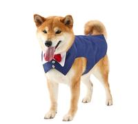 MeiAOBest Dog Tuxedo Tie Suit,Pet Linen Wedding Outfit Detachable Bandana Collar Shirt with D-Ring,Formal Tailcoat Vest Dog Birthday Party Costume_S(Dark Blue)