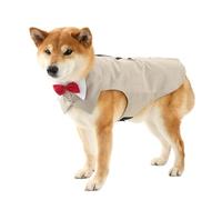 MeiAOBest Dog Tuxedo Tie Suit,Pet Linen Wedding Outfit Detachable Bandana Collar Shirt with D-Ring,Formal Tailcoat Vest Dog Birthday Party Costume_S(Khaki)