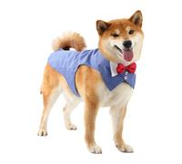 MeiAOBest Dog Tuxedo Tie Suit,Pet Linen Wedding Outfit Detachable Bandana Collar Shirt with D-Ring,Formal Tailcoat Vest Dog Birthday Party Costume_S(Blue)