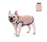 MeiAOBest Fat Dog Striped Vest,Elastic Cat Dog T-Shirt Jacket Pug Sleeveless Jumper French Bulldog Pullover Sweater for Small Medium Dogs_L(Pink Stripe)