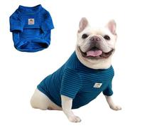 MeiAOBest Fat Dog Stripes Pajamas,Super Elastic French Bulldog Thickening Sweatshirt Pug Autumn Winter Warm Pullover Vest Sweater for Small Medium Dog_XL(Blue)