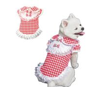 MeiAOBest Houndstooth Dog Dress Shirt,Pet Princess Tutu Skirt Plaid Clothing with Lace Bow,Cat Dog Summer Checked Vest Outfit for Wedding Party Daily Wear Parties Photos_8XL(Red Shirt)