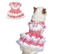 MeiAOBest Houndstooth Dog Dress Shirt,Pet Princess Tutu Skirt Plaid Clothing with Lace Bow,Cat Dog Summer Checked Vest Outfit for Wedding Party Daily Wear Parties Photos_L(Red Skirt)