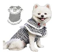 MeiAOBest Houndstooth Dog Dress Shirt,Pet Princess Tutu Skirt Plaid Clothing with Lace Bow,Cat Dog Summer Checked Vest Outfit for Wedding Party Daily Wear Parties Photos_L(Black Shirt)