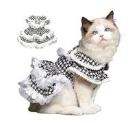 MeiAOBest Houndstooth Dog Dress Shirt,Pet Princess Tutu Skirt Plaid Clothing with Lace Bow,Cat Dog Summer Checked Vest Outfit for Wedding Party Daily Wear Parties Photos_L(Black Skirt)