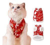 MeiAOBest Pet Chinese New Year Costume,Cat Dog Tang Suit Cheongsam Warm Coat Puppy Festival Dress Up Christmas Clothes Teddy Bichon Birthday Party Bow Tassle Skirt_XS(Style-5)