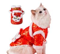 MeiAOBest Pet Chinese New Year Costume,Cat Dog Tang Suit Cheongsam Warm Coat Puppy Festival Dress Up Christmas Clothes Teddy Bichon Birthday Party Bow Tassle Skirt_M(Style-4)