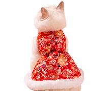 MeiAOBest Pet Chinese New Year Costume,Cat Dog Tang Suit Cheongsam Warm Coat Puppy Festival Dress Up Christmas Clothes Teddy Bichon Birthday Party Bow Tassle Skirt_XS(Style-3)