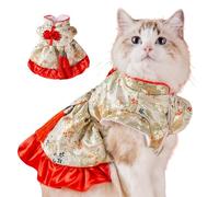 MeiAOBest Pet Chinese New Year Costume,Cat Dog Tang Suit Cheongsam Warm Coat Puppy Festival Dress Up Christmas Clothes Teddy Bichon Birthday Party Bow Tassle Skirt_XL(Style-2)