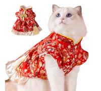 MeiAOBest Pet Chinese New Year Costume,Cat Dog Tang Suit Cheongsam Warm Coat Puppy Festival Dress Up Christmas Clothes Teddy Bichon Birthday Party Bow Tassle Skirt_XL(Style-1)