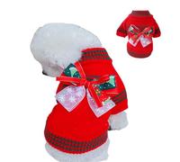 MeiAOBest Pet Christmas New Year Sweaters,Cat Dog Knitted Jumper with Bow,Cold Weather Puppy 2-Leg Knitwear Pullover for Cat Puppy Small Dog_XS(Red)