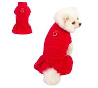 MeiAOBest Pet Dress with D-Ring,Small Dog Fleece Winter Warm Clothing Puppy Sleeveless Sweaters Princess Skirt for Cats Small Dogs_XL(Red)