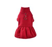 MeiAOBest Pet Dress with D-Ring,Soft Warm Small Dog Fleece Skirt Jacket Cold Weather Puppy Princess Dress,Winter Pet Pajamas Coat Loungewear for Cat Puppy Small Dog_S(Red)