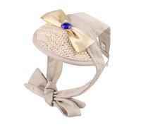 MeiAOBest Pet Princess Hat,Dog Outdoor Sun Protection Hat with Ear Holes,Pet Summer Breathable Sun Hat with Bow Artificial Gemstone,Adjustable Cat Puppy Bucket Cap for Small Medium Dogs_S(Khaki)