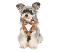 MeiAOBest Pet Tuxedo Bandana,Formal Dog Wedding Bandana Collar with Bow,Adjustable Dog Birthday Party Costume Grid Love Bib Scarf for Cat Puppy Small Medium Dogs_S(Orange)