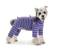 MeiAOBest Small Dog Clothing,Adjustable Reflective Dog Stripe Winter 4-Legs Fleece Warm Jumper,Cold Weather Puppy Onesie Bodysuit Pajamas for Small Medium Dog_XS(Purple)