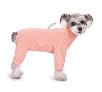 MeiAOBest Small Dog Fleece Coat,Classic Grid Dog Winter Adjustable 4-Legs Warm Jumpsuit,Cold Weather Dog Onesie Recovery Suit Pajamas for Puppy Small Medium Dog_M(Pink)