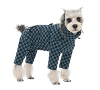 MeiAOBest Small Dog Fleece Coat,Classic Grid Dog Winter Adjustable 4-Legs Warm Jumpsuit,Cold Weather Dog Onesie Recovery Suit Pajamas for Puppy Small Medium Dog_S(Legion Blue)