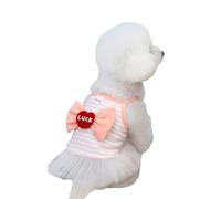 MeiAOBest Small Dog Stripe Dress,Puppy Luck Bowknot Lace Princess Tutu with D-Ring,Pet Summer Breathable Wedding Skirt for Cats Small Dogs_S(Pink)