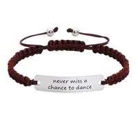 Meiba Dancer Gift Braided Rope ID Bracelet Engraved Never Miss a Chance to Dance Adjustable Bracelet Gift for Dance Teacher, Adjustable, Nylon, no gemstone