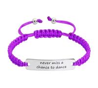 Meiba Dancer Gift Braided Rope ID Bracelet Engraved Never Miss a Chance to Dance Adjustable Bracelet Gift for Dance Teacher, Adjustable, Nylon, no gemstone