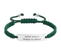 Meiba Dancer Gift Braided Rope ID Bracelet Engraved Never Miss a Chance to Dance Adjustable Bracelet Gift for Dance Teacher, Adjustable, Nylon, no gemstone