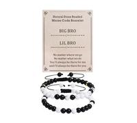 Meibai Matching Big Little Sister Brother Gift Natural Stone Beaded Morse Code Bracelet for Big Lil Sis Bro, M, Stone, no gemstone