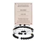 Meibai Matching Big Little Sister Brother Gift Natural Stone Beaded Morse Code Bracelet for Big Lil Sis Bro, M, Stone, no gemstone
