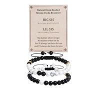 Meibai Matching Big Little Sister Brother Gift Natural Stone Beaded Morse Code Bracelet for Big Lil Sis Bro, M, Stone, no gemstone