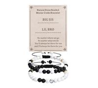 Meibai Matching Big Little Sister Brother Gift Natural Stone Beaded Morse Code Bracelet for Big Lil Sis Bro, M, Stone, no gemstone